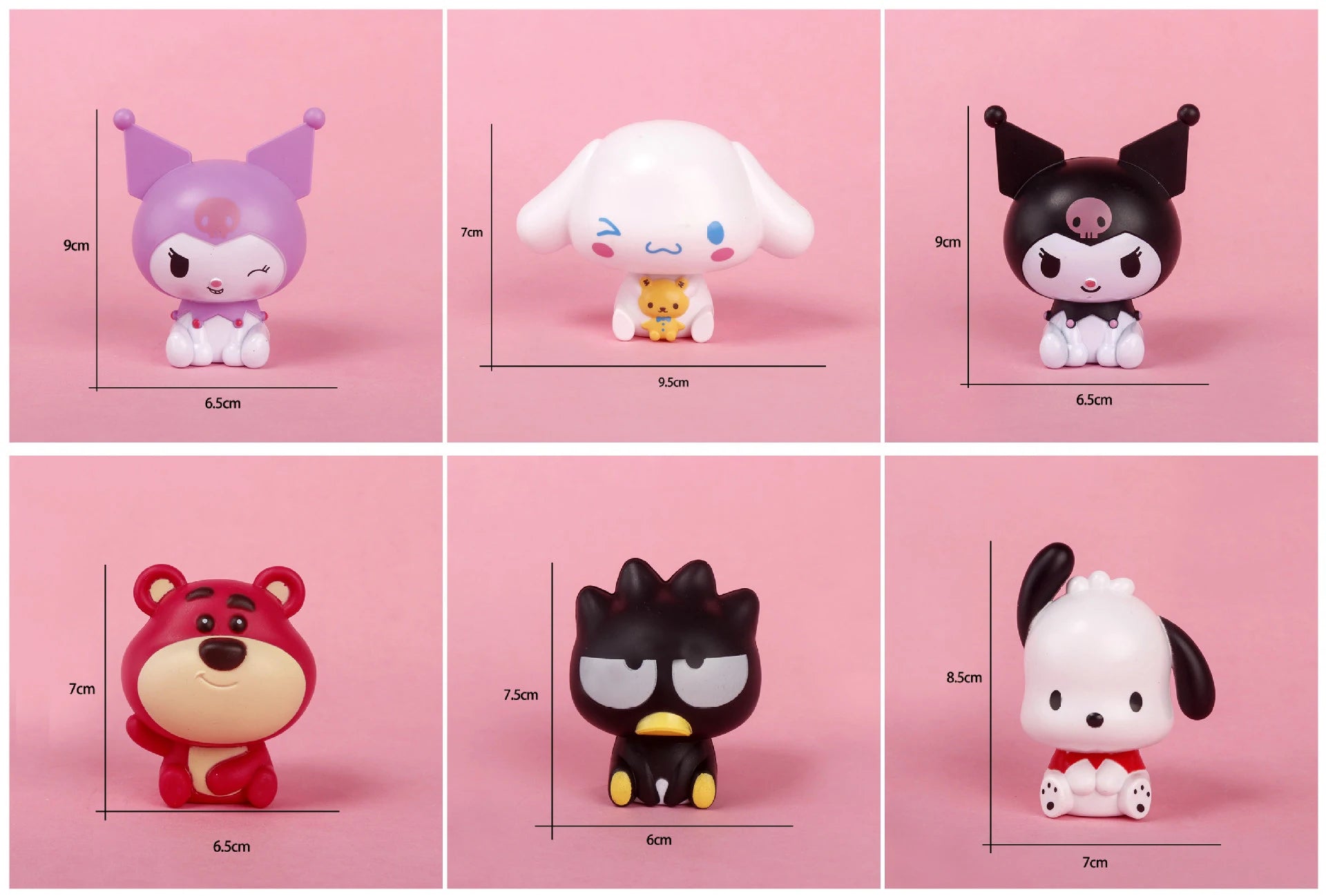 Pochacco, Kuromi, Cinnamoroll, Strawberry Bear, and Badtz-Maru Figurine Set 