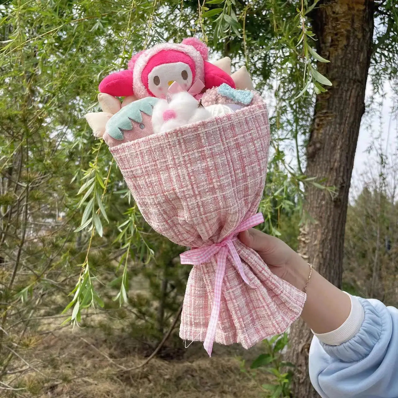 Sanrio Kawaii My Melody Plush Bouquet wrapped in Pink Flannel Fabric