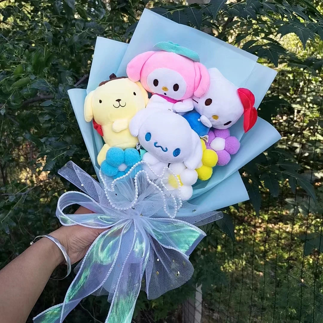 Sanrio Plush Bouquet of Hello Kitty, My Melody, Cinnamoroll, Pompompurin (4 (Mixed Sanrio Bouquet) 