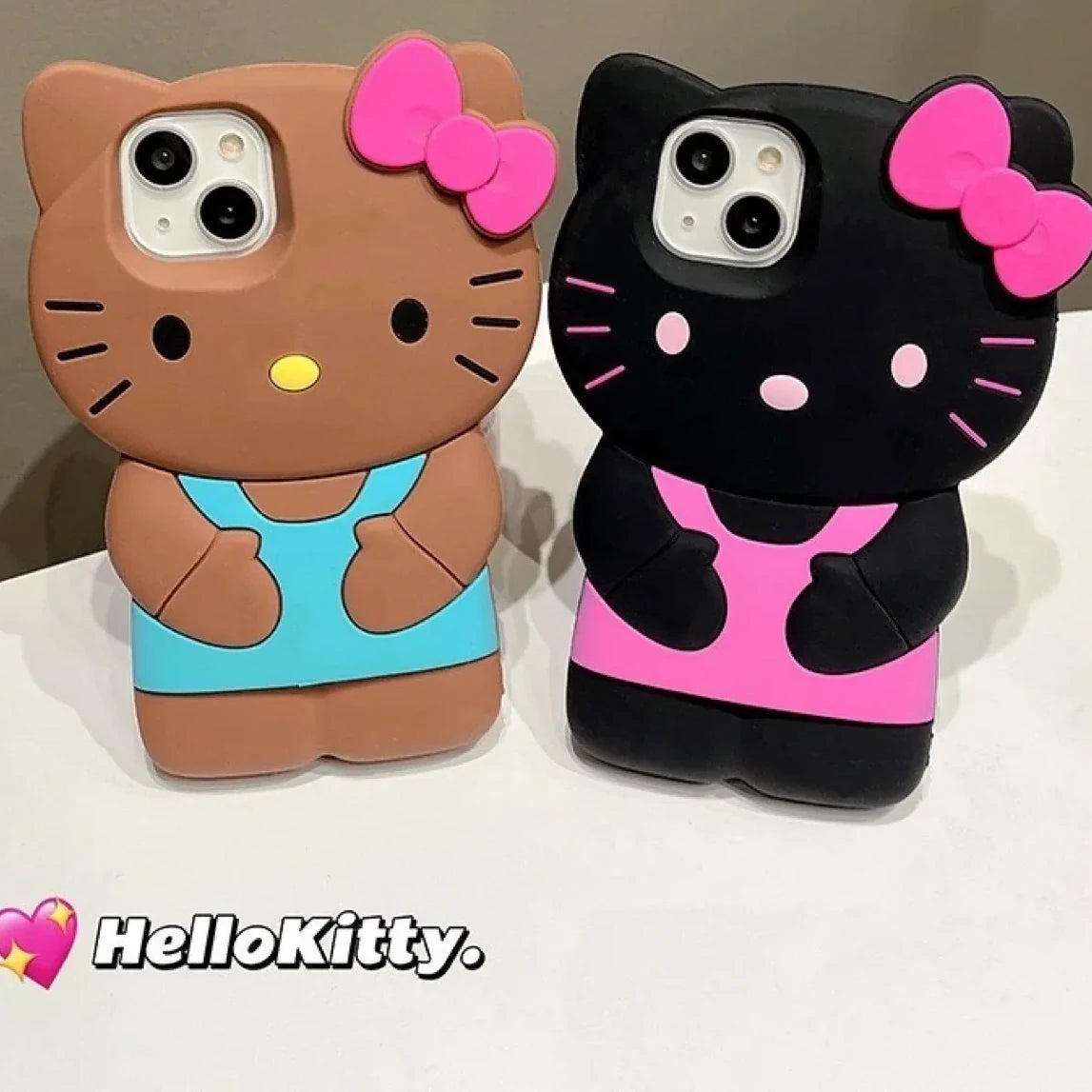 Sanrio Hello Kitty 3D Phone Case | Black and Brown Soft Silicone Cover