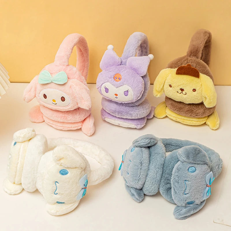 Sanrio Character Fluffy Earmuffs | Soft Plush Ear Warmer Kuromi, My Melody, Cinnamoroll, Pompompurin