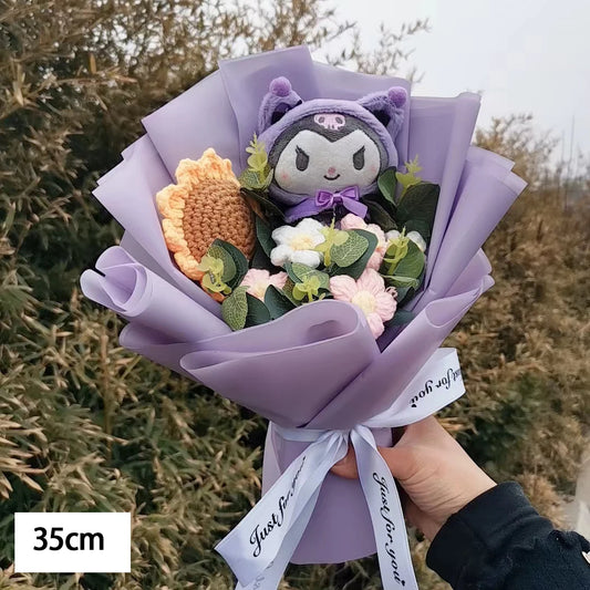 Sanrio Kuromi Plush Bouquet |Kawaii Kuromi Plush Bouquet with Crochet Flowers