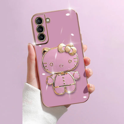 Purple Hello Kitty Mirror Rack Cover for Samsung Galaxy with Luxury Plating