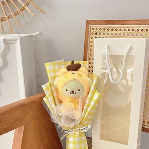 Lovely Sanrio Pompompurin Plush Setup with Decorative Wrap and Ribbon Ties