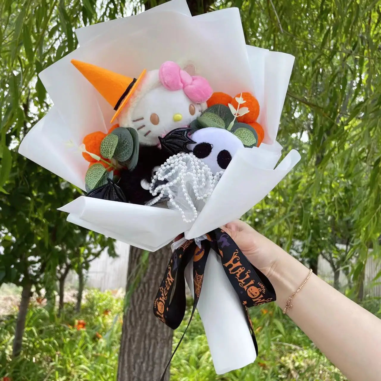 Hello Kitty Plush Bouquet Featuring a Halloween-Themed Hat