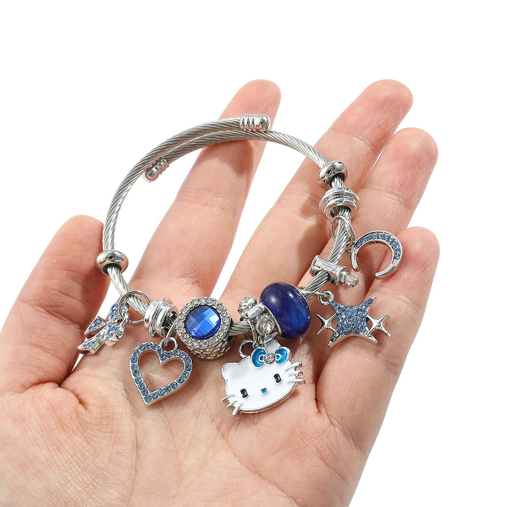 Hello Kitty Bracelet with Blue Bead and Charms