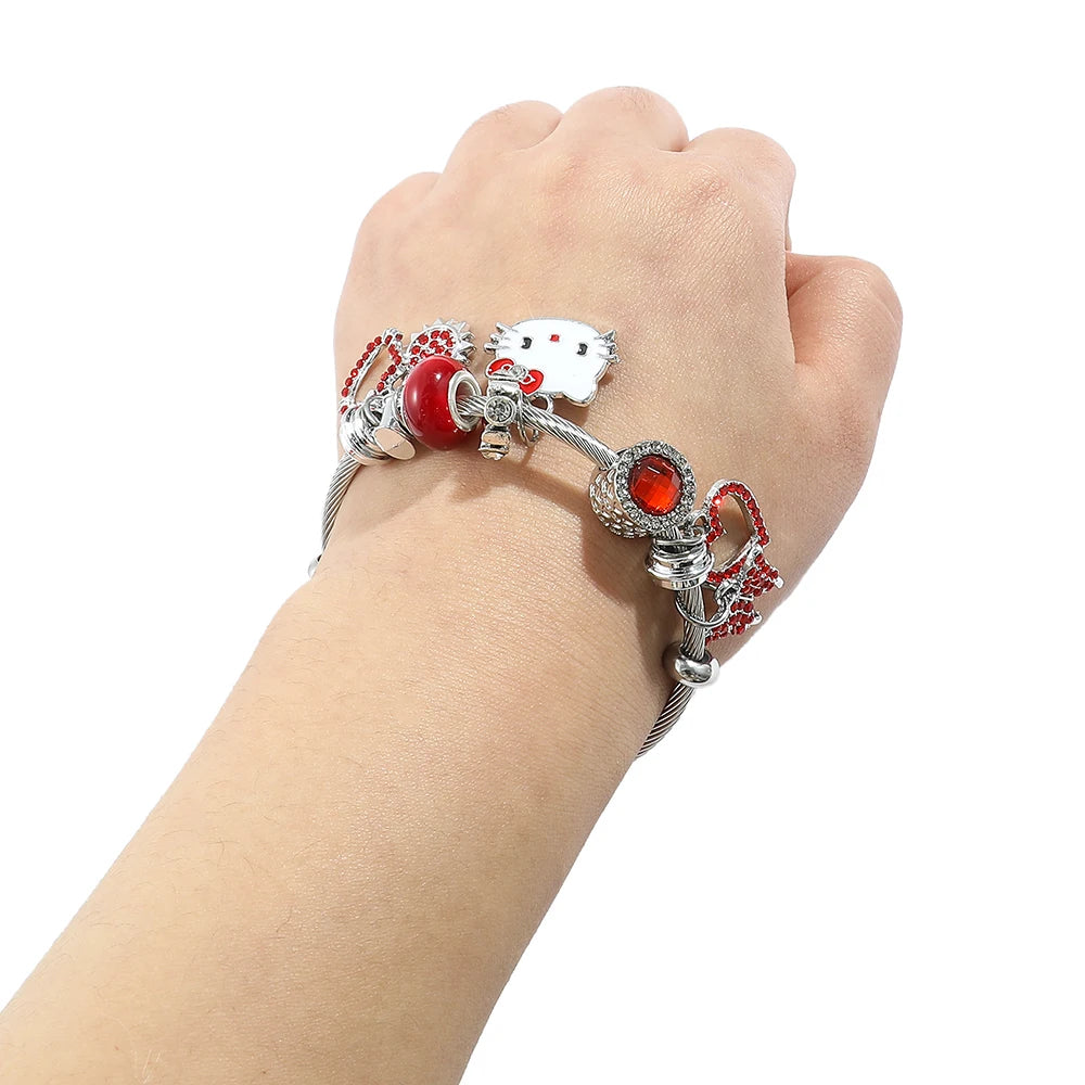 Hello Kitty Charm Bracelets with Hollow Rhinestones Pendant