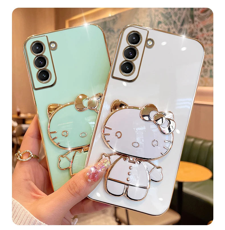 Samsung Galaxy Hello Kitty Luxury Plating Phone Case with Make up Mirror 