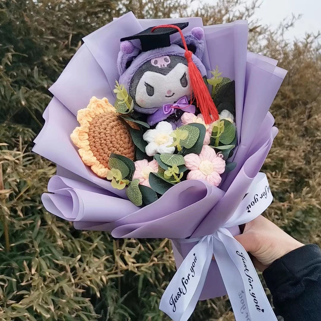 Sanrio Kuromi Plush Bouquet for Graduation Day | Kuromi Plush Bouquet with Crochet Flower