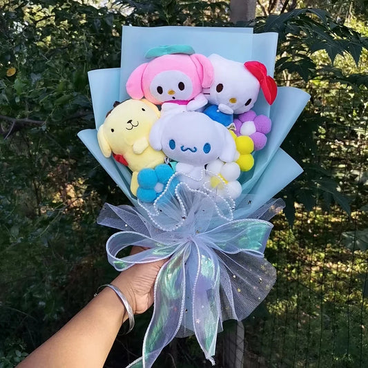 Sanrio Plush Bouquet of 4 (Mixed Sanrio Bouquet) | (Hello Kitty, My Melody, Cinnamoroll, Pompompurin)