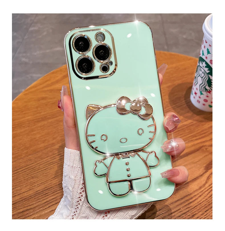 Green Hello Kitty Phone case with Mirror and Bracket Holder 