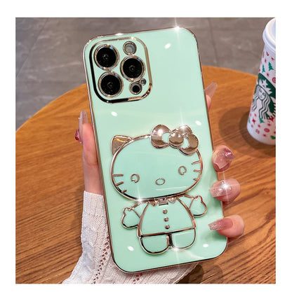 Green Hello Kitty Phone case with Mirror and Bracket Holder 