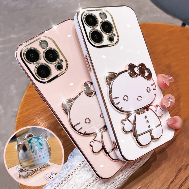 iPhone Case with Hello Kitty Mirror and Bracket Holder