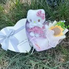 Sanrio Hello Kitty Plush Toy Heart Shape Gift Box | Hello Kitty Stuff Toy with Crochet Rose