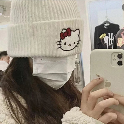 Embroidery Knit Cap with Sanrio Hello Kitty