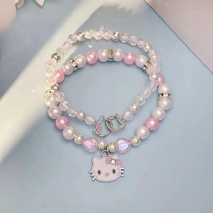2PCS Kawaii Hello Kitty Crystal Bead Bracelets – Adorable Sanrio Set