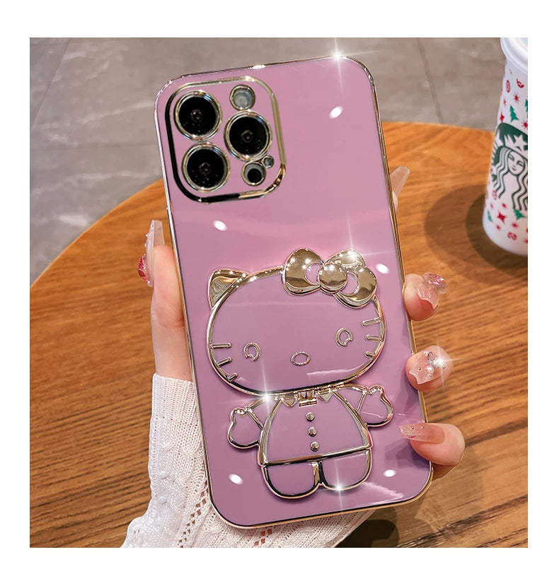 Purple Hello Kitty Mirror Bracket Holder Case for iPhone