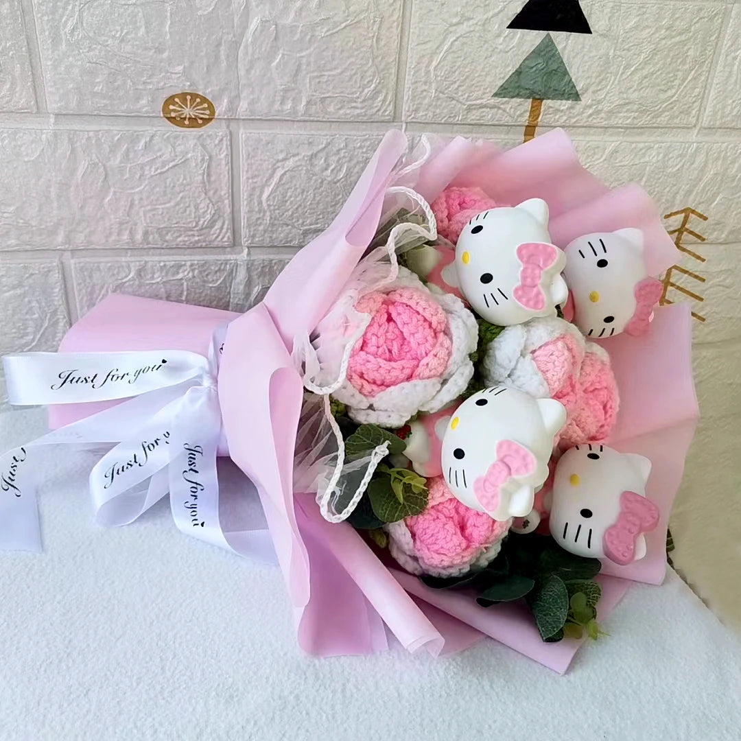 Sanrio Hello Kitty Plush Bouquet with Knitted Flowers