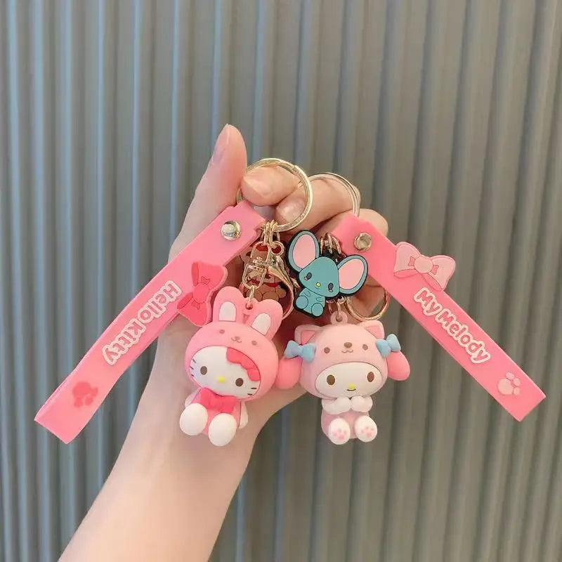 Kawaii Sanrio Keychain with Silicon Wristband Hello Kitty, Cinnamoroll, Kuromi, Pompompurin, Melody