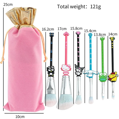 Sanrio 6pcs Makeup Brushes set with Pouch  (Hello Kitty | Cinnamoroll | Kuromi | Badtz Maru |Pompompurin | Keroppi)