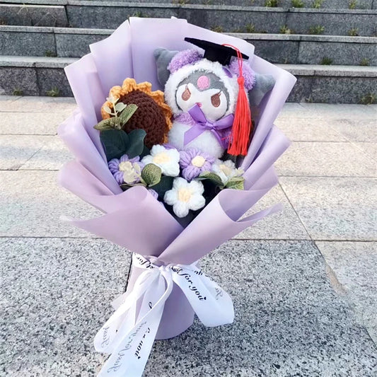 Sanrio Kuromi Plush Bouquet with Crochet Flower for Graduation Day