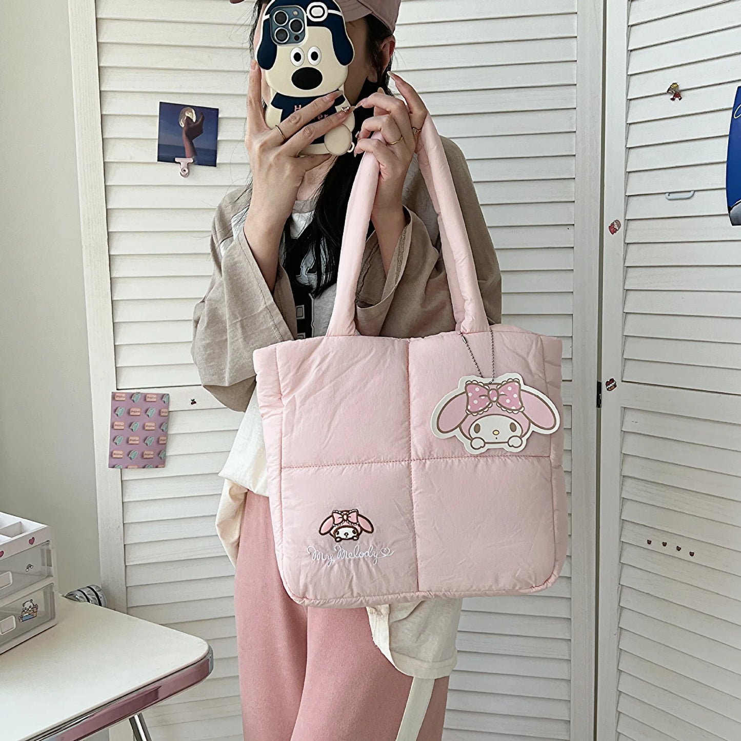 Sanrio My Melody Puffer Shoulder Bag | Puffy Tote Bag