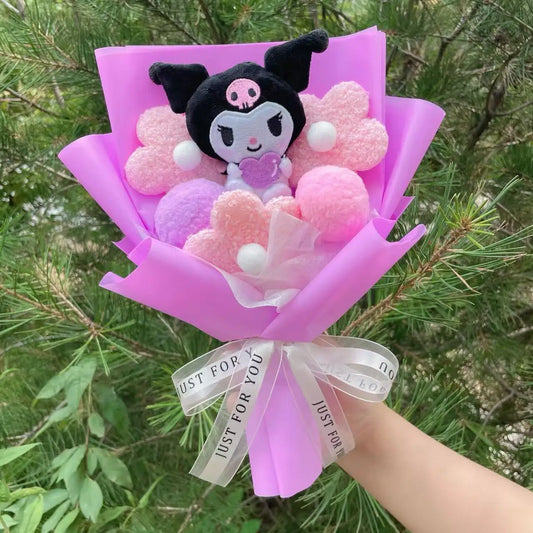 Adorable Sanrio Characters Plush Arrangement with Decorative Wrap and Ribbon Ties