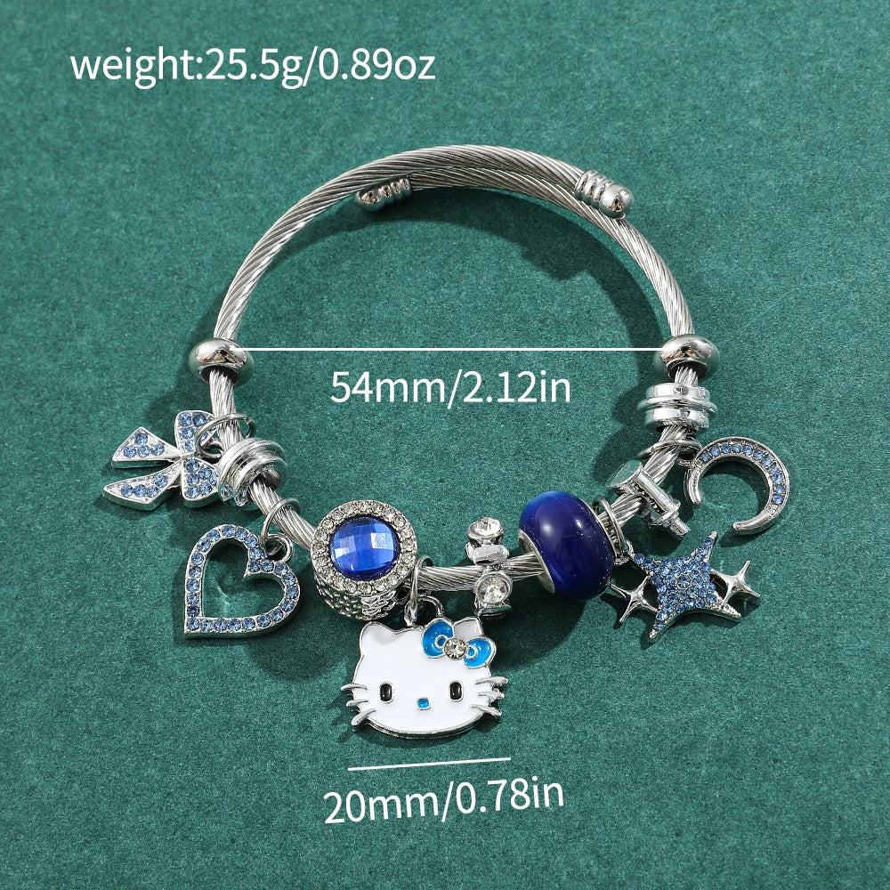 Blue Hello Kitty Charm Bracelet with stones