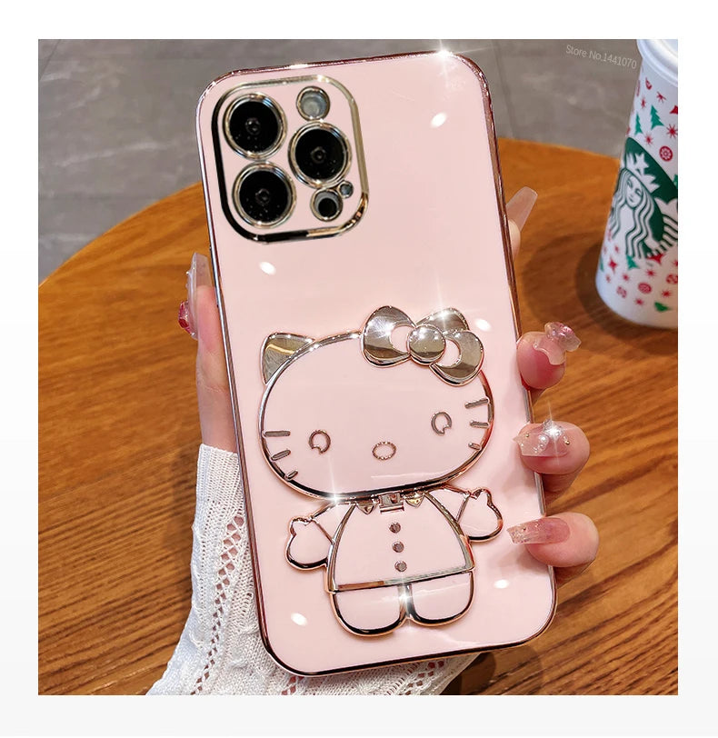 Pink Hello Kitty Phone case with Mirror and Bracket Holder 