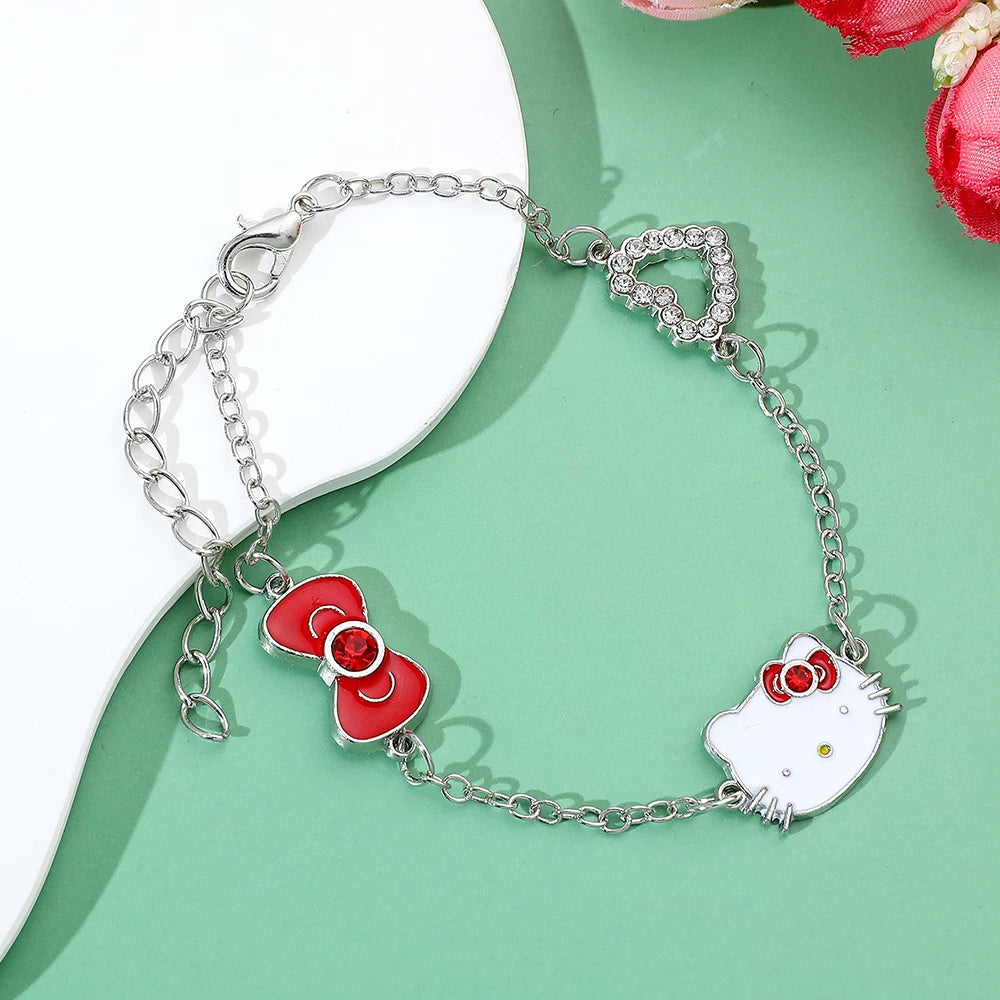 Hello Kiity bracelet with Heart & Bow-knot Charm 