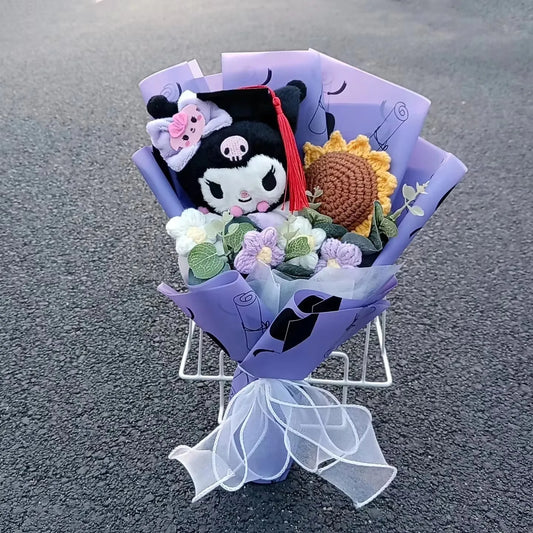 Sanrio Kuromi Plush Bouquet with Crochet Flower for Graduation Day