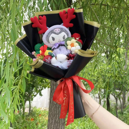 Festive Reindeer Antlers Adorning Kuromi Plush Bouquet