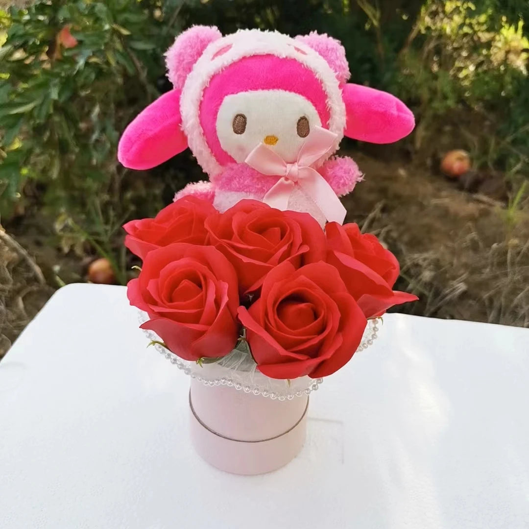 Sanrio My Melody Plush Toy with Red Roses | Bucket Flower