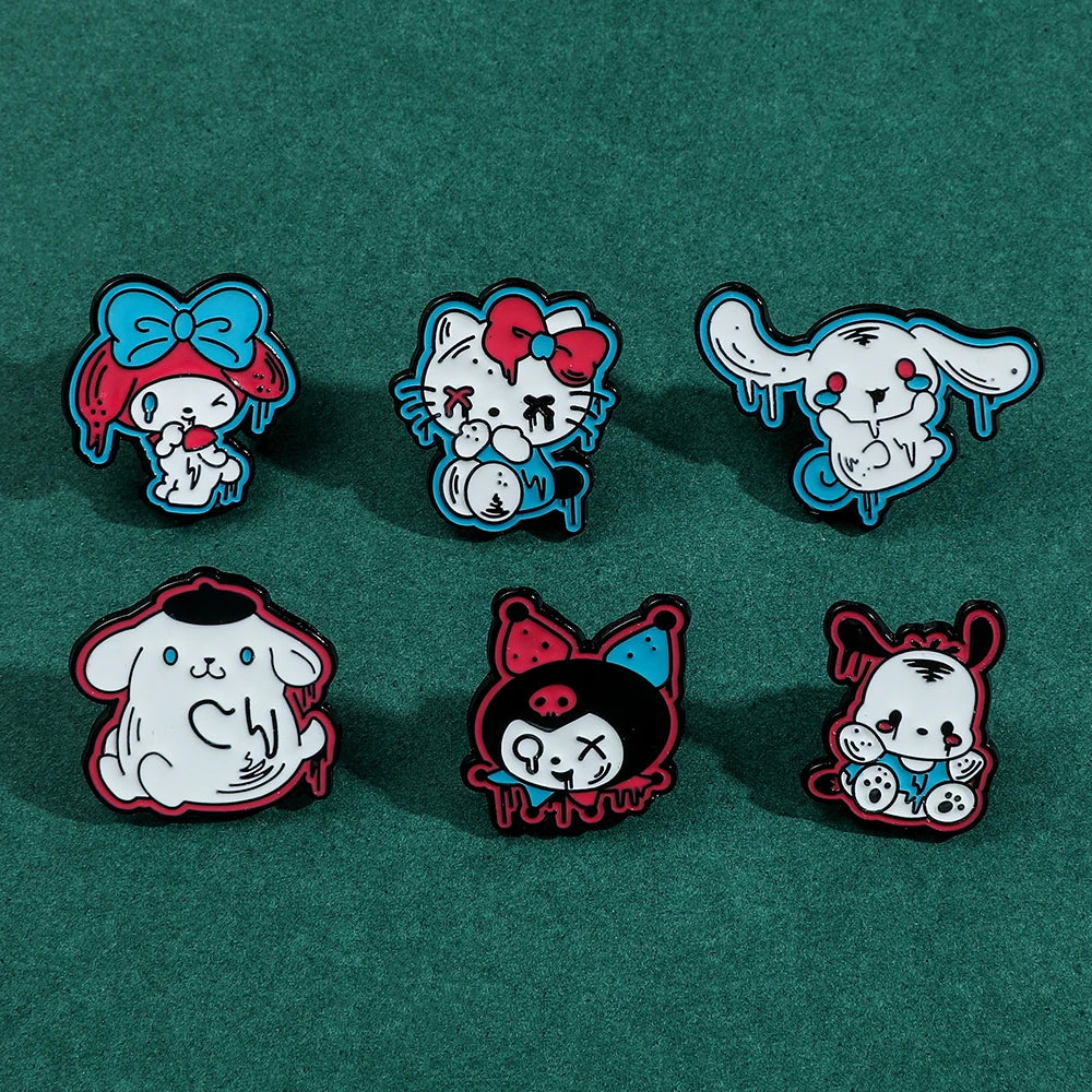 Sanrio Character Badges in Zombie Style (Hello Kitty, My Melody, Kuromi, Cinnamoroll, Pochacco, Pompompurin)