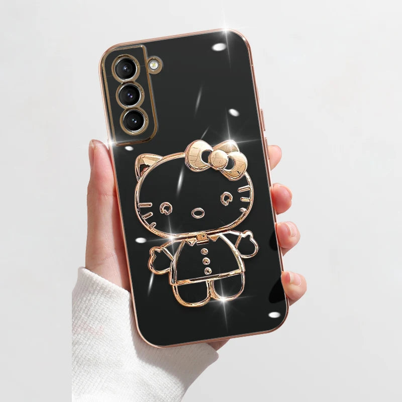 Black Hello Kitty Mirror Rack Cover for Samsung Galaxy with Luxury Plating