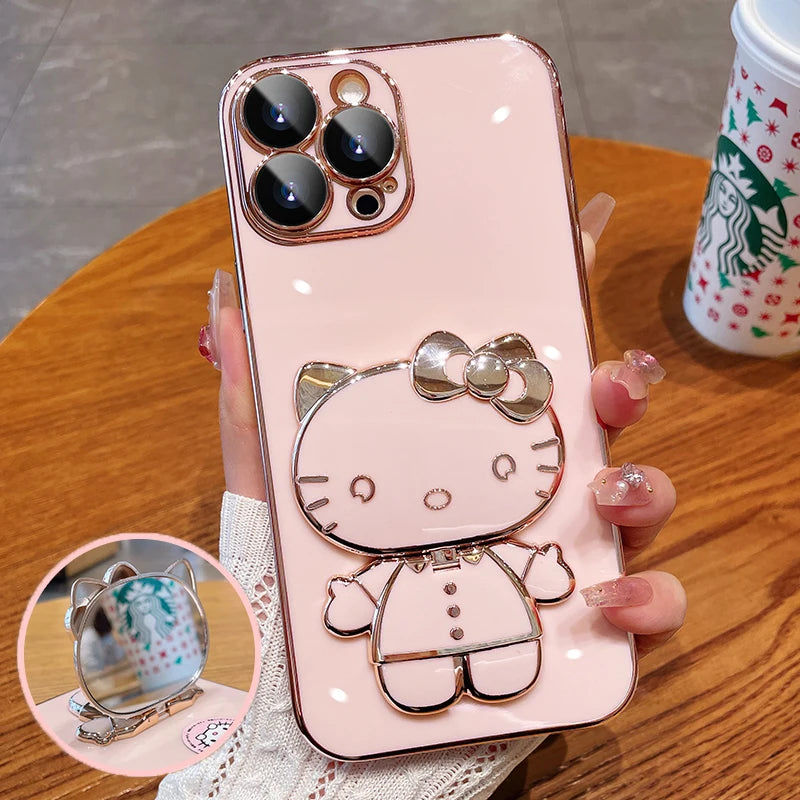 Pink iPhone Case with Hello Kitty Mirror and Bracket Holder