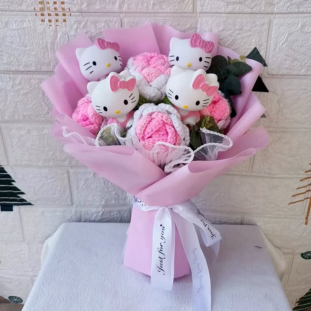 Sanrio Hello Kitty Plush Bouquet with Pink & White Crochet Flowers