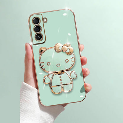 Green Hello Kitty Luxury Plating Phone Case for Samsung Galaxy | Mirror Rack Cover