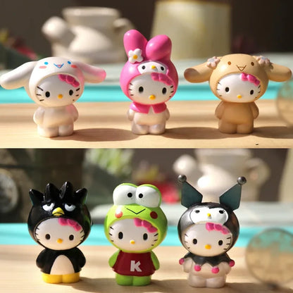 Sanrio Hello Kitty Figure Toy | 6pcs Set Hello Kitty in Melody, Kuromi, Cinnamoroll Figurine