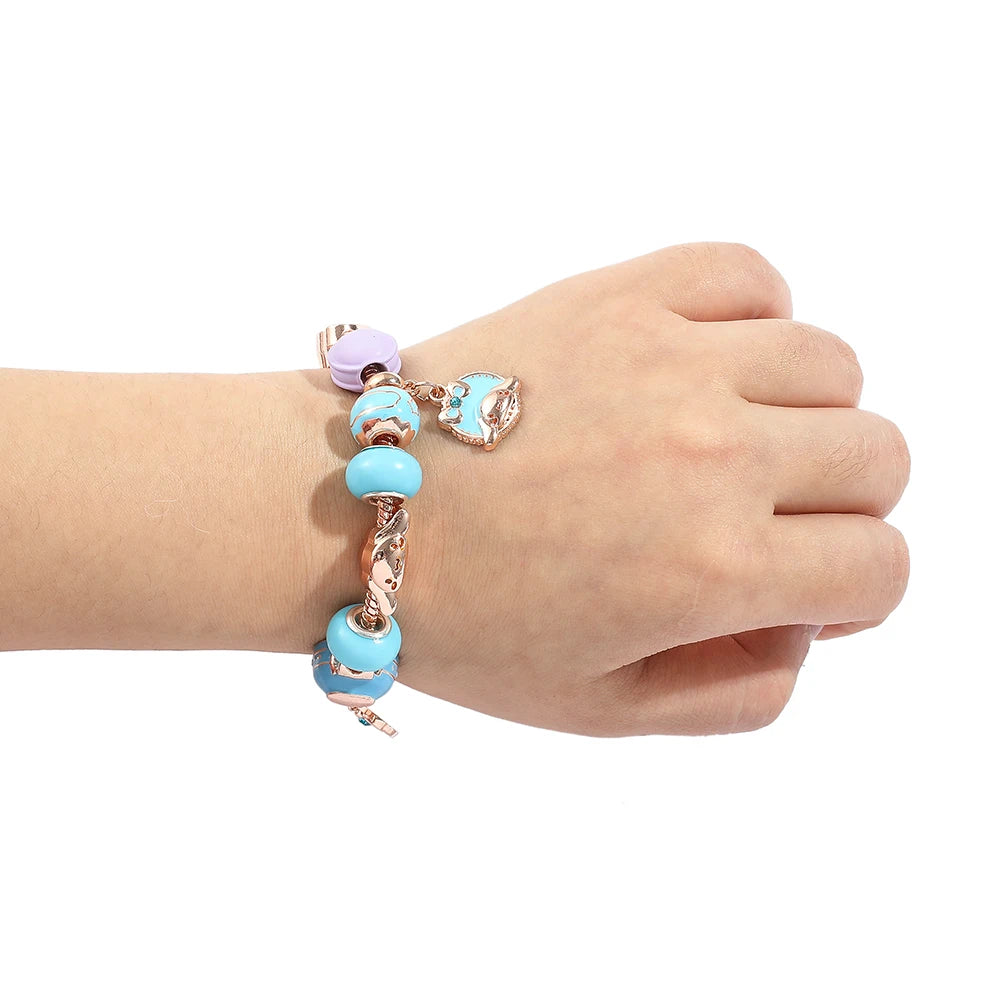 Sanrio Cinnamoroll Charms Bracelets with Blue and purple Enamel Bead