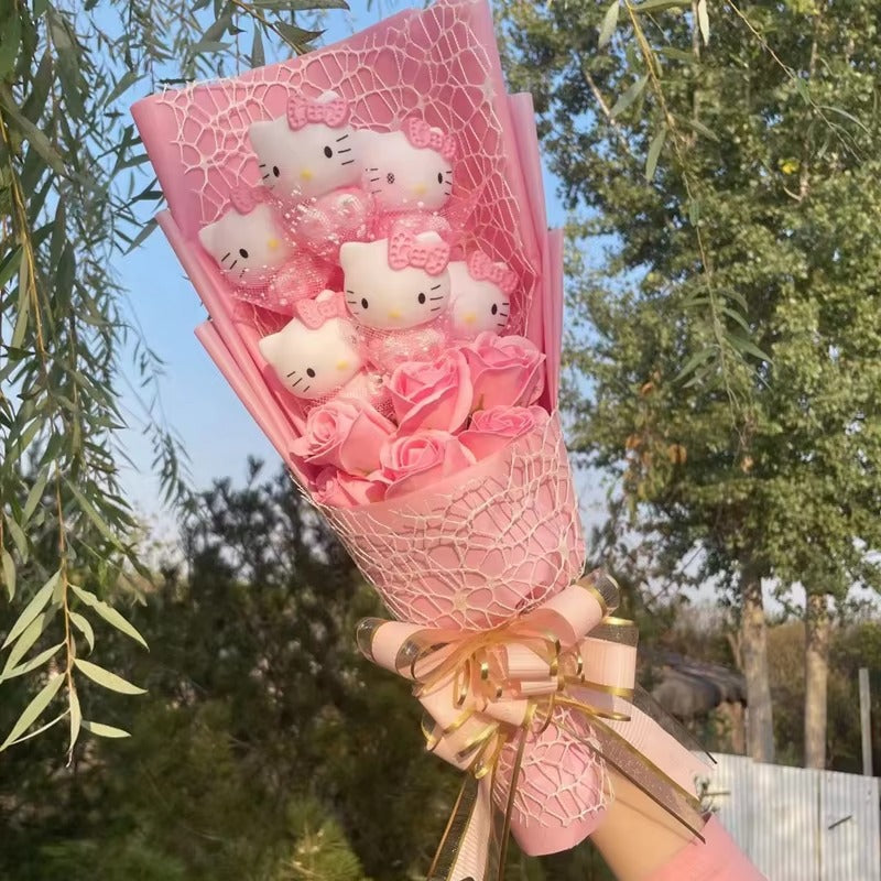 Tall Hello Kitty Plush Bouquet with Rose Soap Flowers 45cm