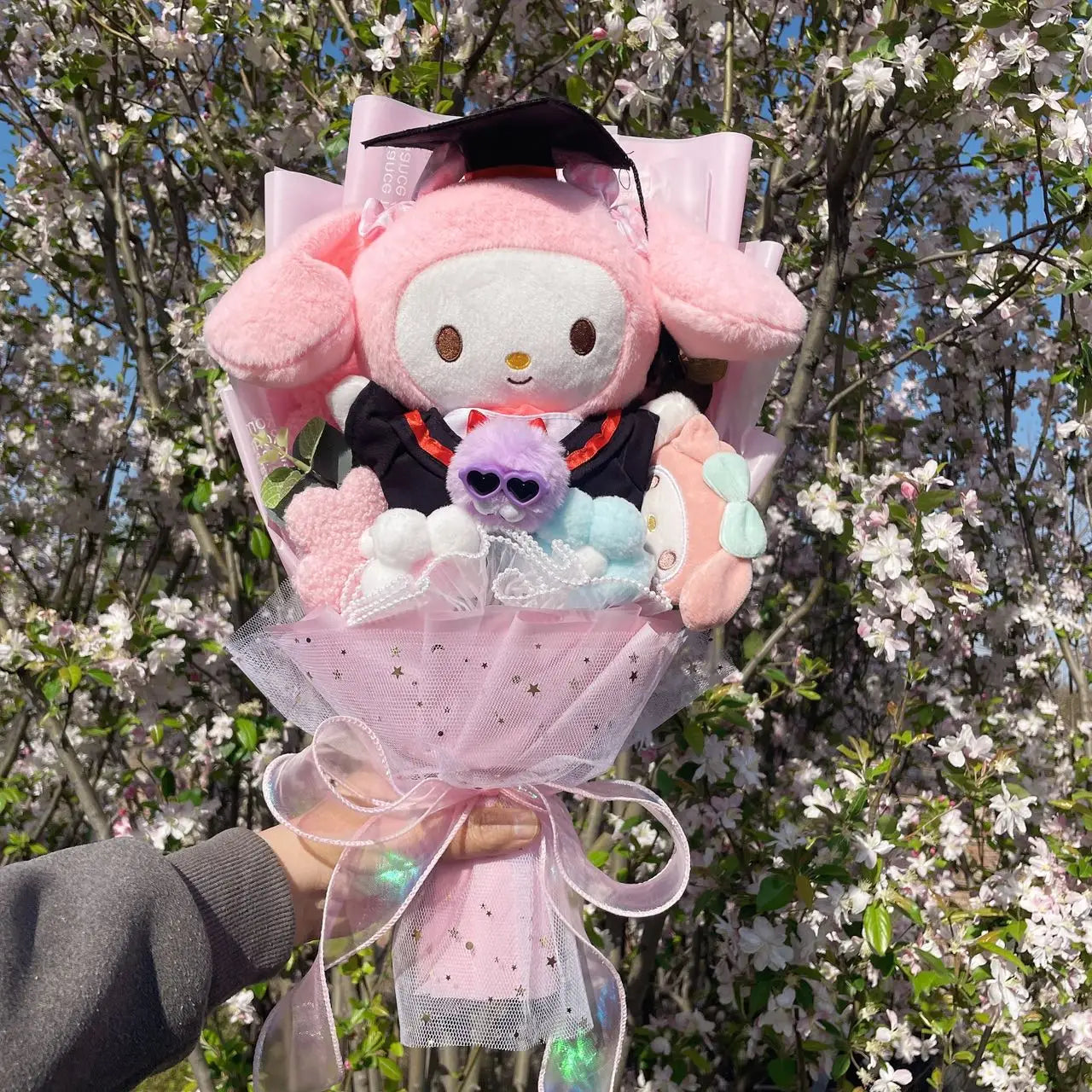 Sanrio My Melody With Graduation Hats | Handmade Me Melody Plush Bouquet for Graduation Day