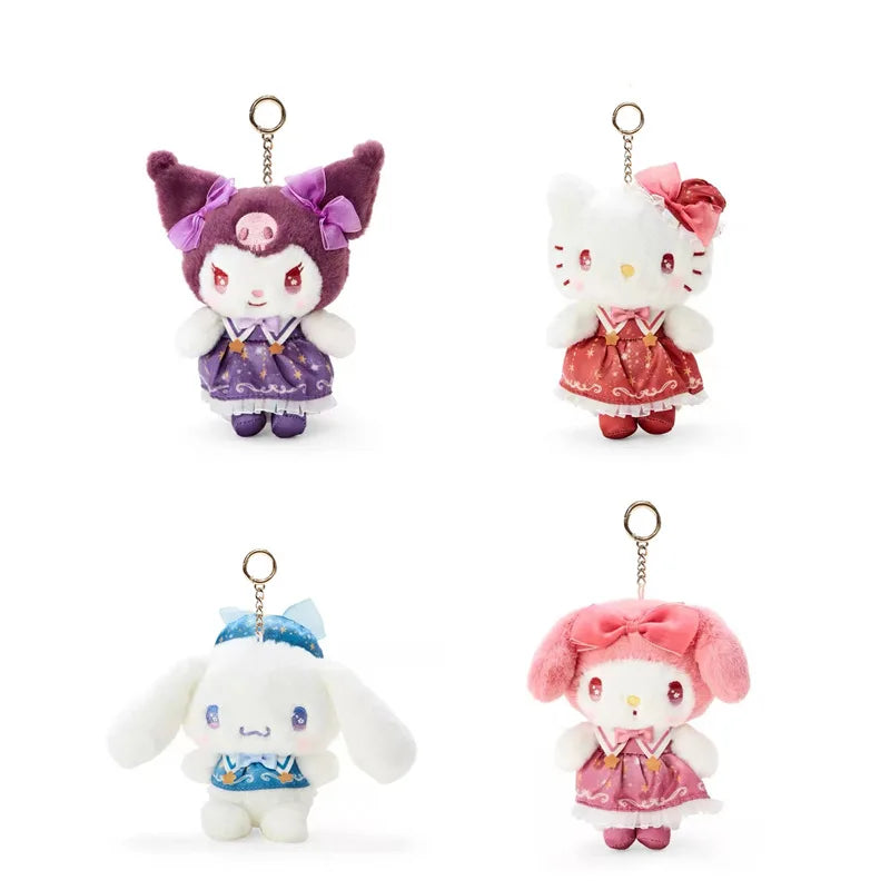 Hello Kitty Plush Keychains with Varied Clothing Styles