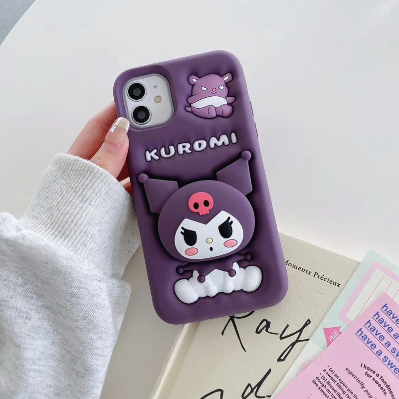 Sanrio Kuromi Purple 3D Head Phone Case | Soft Silicone with Cute Grip Tok Holder