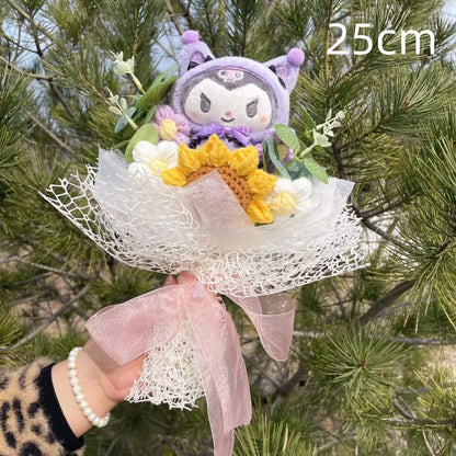 Blooming Flower Accent on Elegant Lace-Wrapped Sanrio Kuromi Plush Bouquet