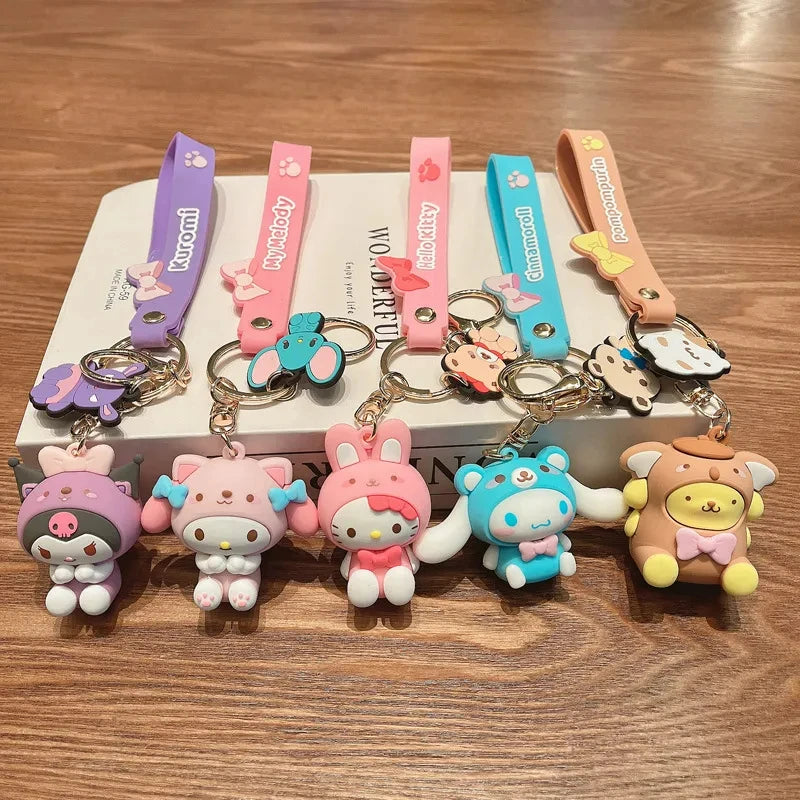 Kawaii Sanrio Keychain with Silicon Wristband Hello Kitty, Cinnamoroll, Kuromi, Pompompurin, Melody