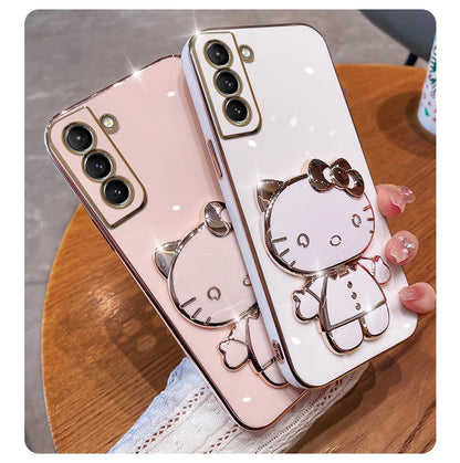 Samsung Galaxy Hello Kitty Phone Case | Luxury Plating Mirror Rack Cover