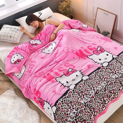 Sanrio Hello Kitty Pink Comforter | Flannelette Blanket for Spring & Autumn