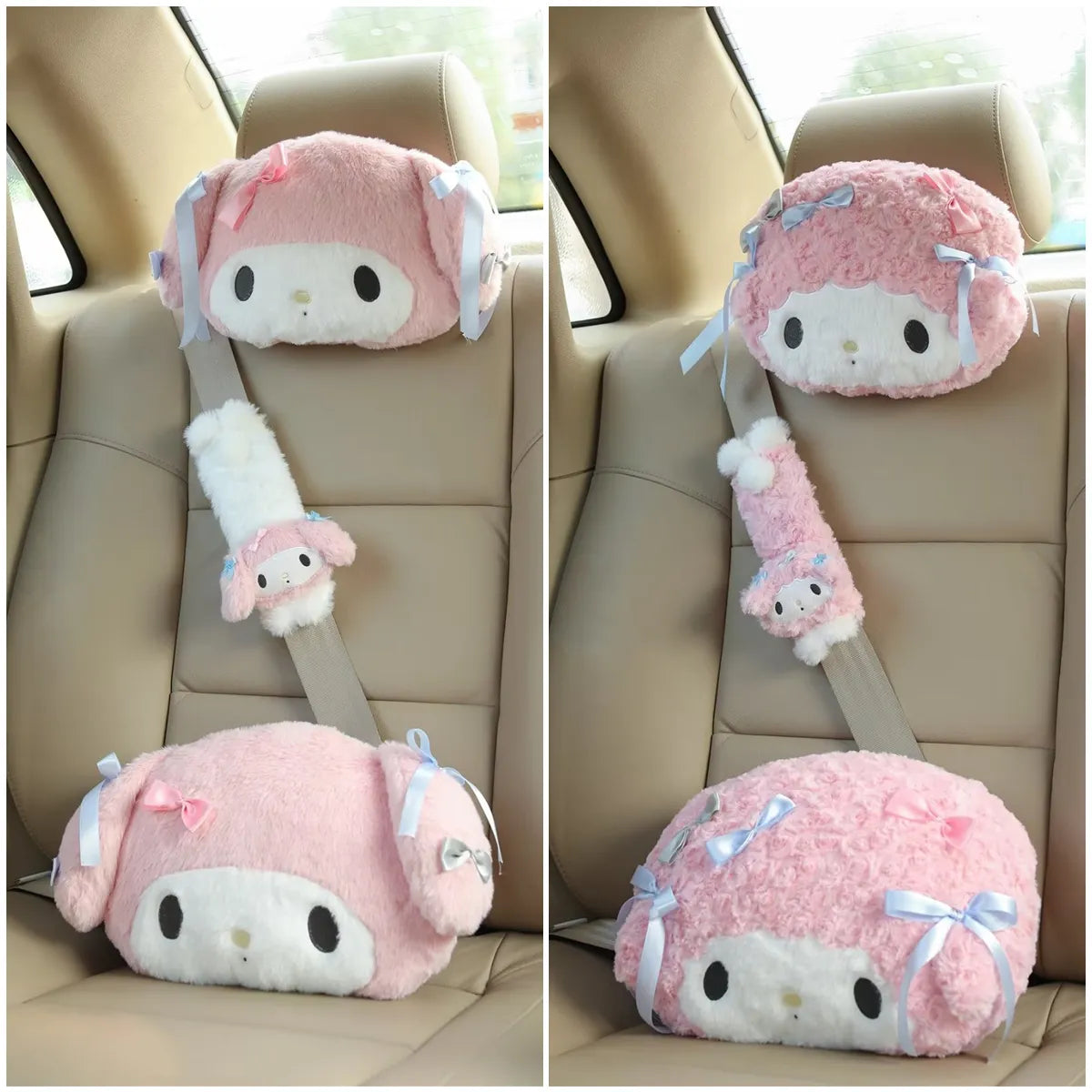 Sanrio Hello Kitty Kawaii Comfortable Back Cushion | Headrest | Seat Belt Cover