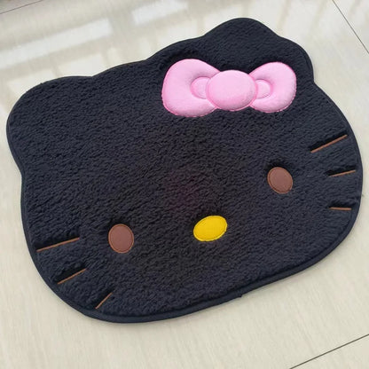 Adorable Black Hello Kitty Floor Mat | Absorbent and Non-Slip Doormat